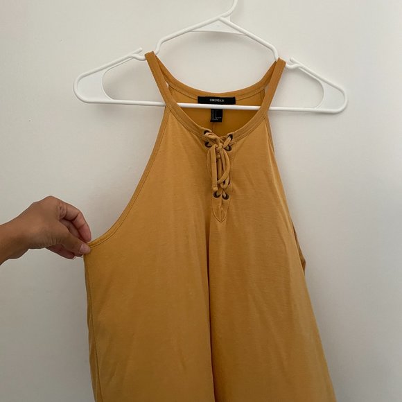 Forever 21 Mustard Yellow Criss Cross Halter Tank Top - Picture 3 of 5